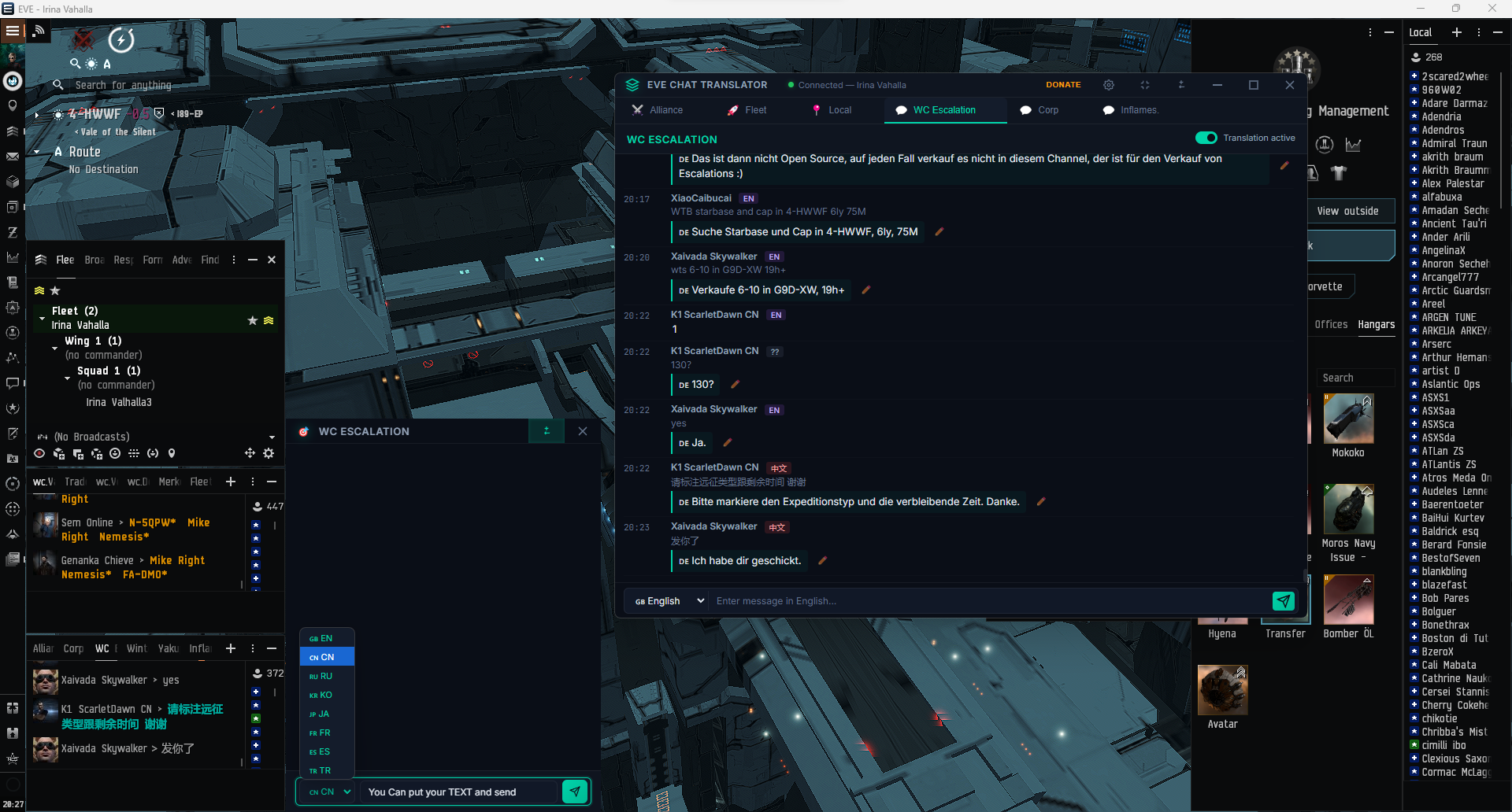 EVE Chat Translator running alongside EVE Online